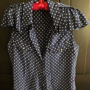 Like New! Polka dot silk blouse, ruffle epaulettes